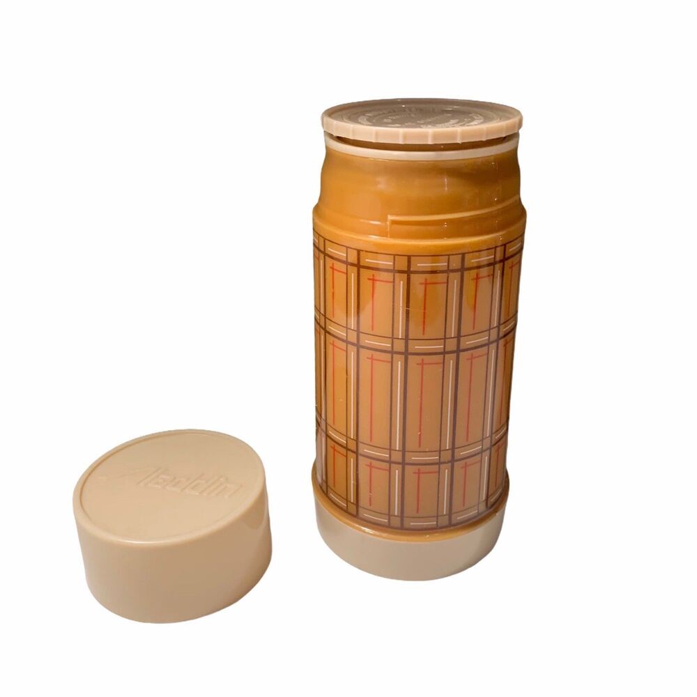 Vintage Aladdin Best Buy Thermos 10oz Bottle Wide Mouth Brown Plaid WM4020